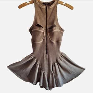 Bijou Cyber Grunge Cut Out Ruffle BodySuit Dress Size L Festival Futuristic Alt